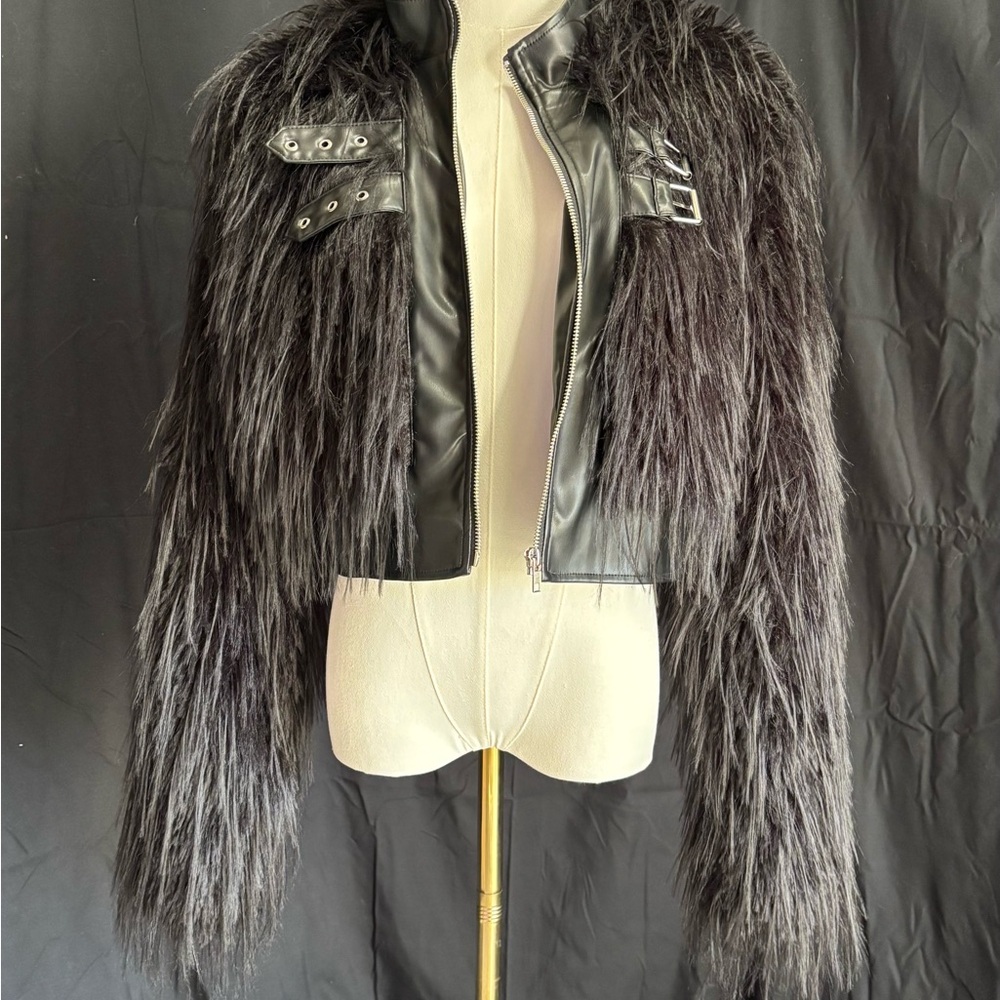 Fashion Nova Black Faux Fur Teddy Jacket